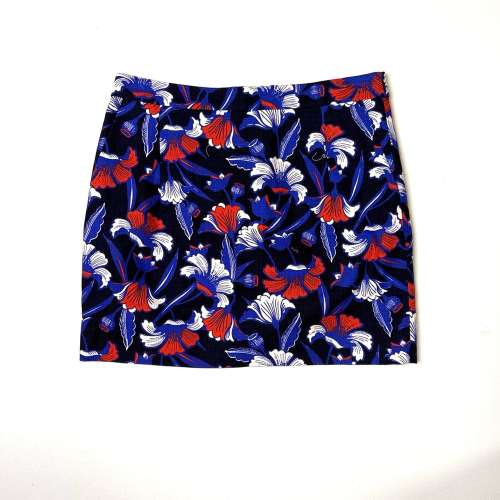 J.Crew Floral Print Skirt - Blue, Red, White Size 10 - Picture 1 of 5